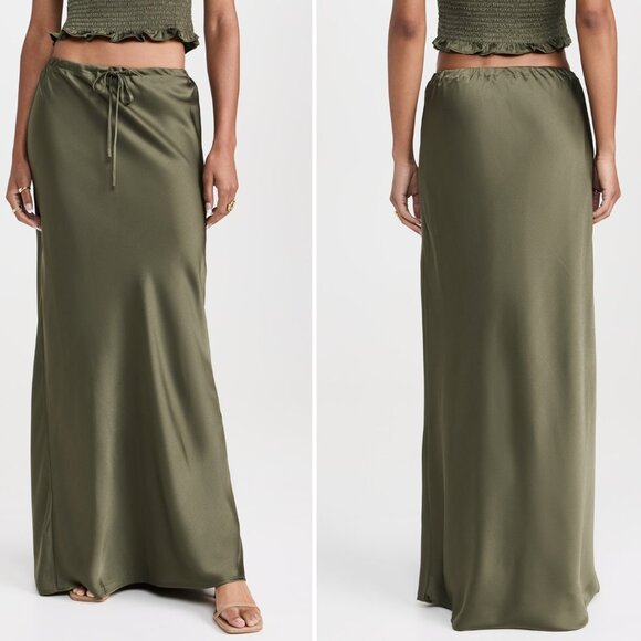 WAYF drawstring olive maxi skirt/excellent condition/satin/XL - Picture 1 of 8